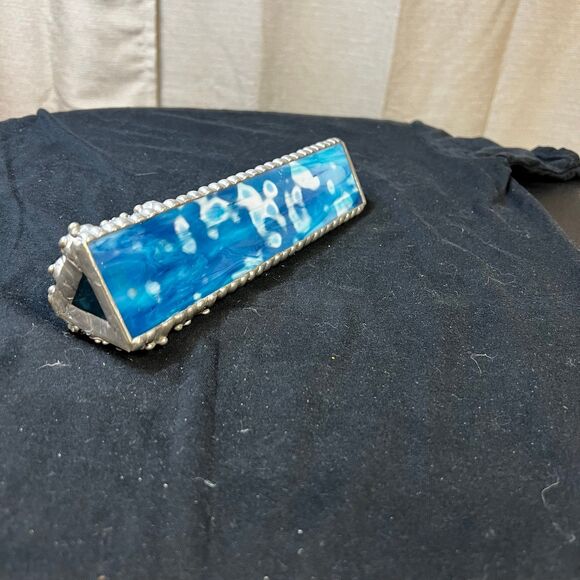 Stained blue glass kaleidoscope with embellishments signed handmade - Picture 4 of 10